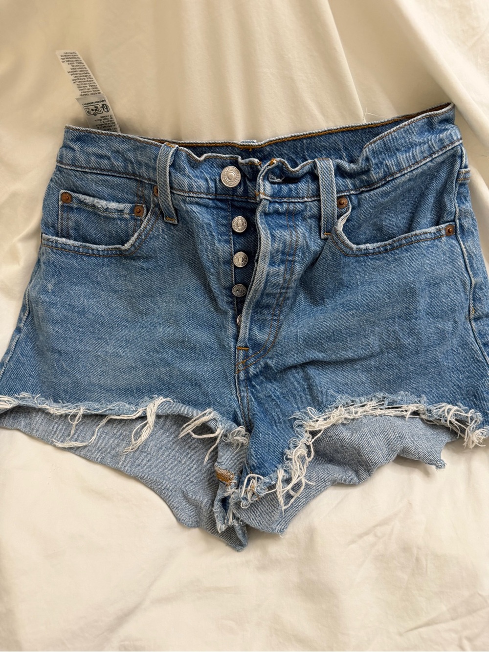 Levi’s 501 Original Denim Shorts W27 Button Fly Raw Hem Distressed Light Wash